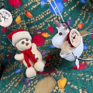 Lot Of 2 Dept 56 Billy Buttons Ornaments Snowman Skiing Moose Fishing Boat Tag